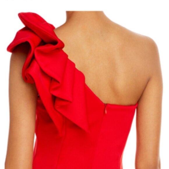 AQUA One-Shoulder Scuba Gown Red 6 - Picture 4 of 9